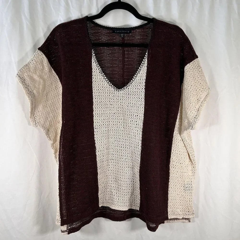 Sanctuary Blouse Women's Small Brown White Striped Wool Blend Open Knit